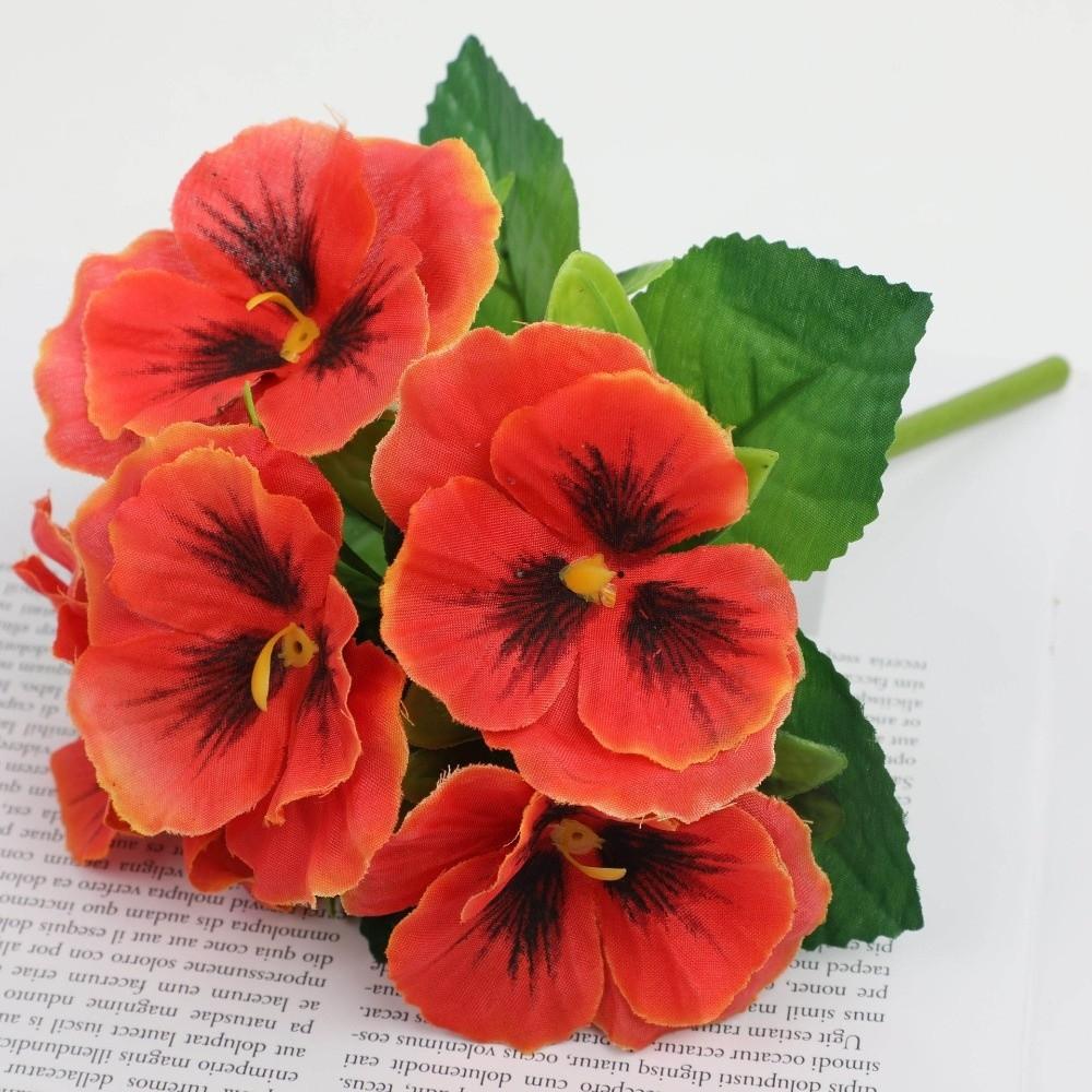 Silk Cloth Artificial Pansy Flowers Dyed Edged Flower Bouquet Simulation Flowers  Photography Props