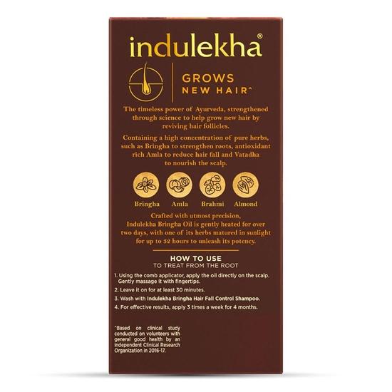 Indulekha Bringha Ayurvedic Hair Oil 100 Ml|| Hair Fall Control and Hair Growth with Bringharaj & Coconut Oil - Comb Applicator Bottle for Men & Women