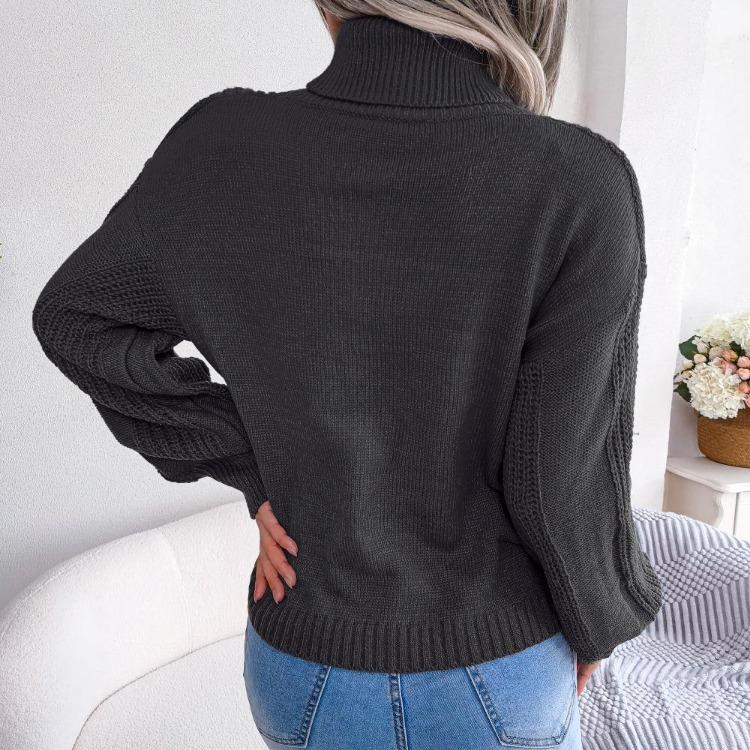 Women Autumn Winter Fashion High Neck Knitwear Top Lantern Sleeve Fried Dough Twist Sweater Bottoming