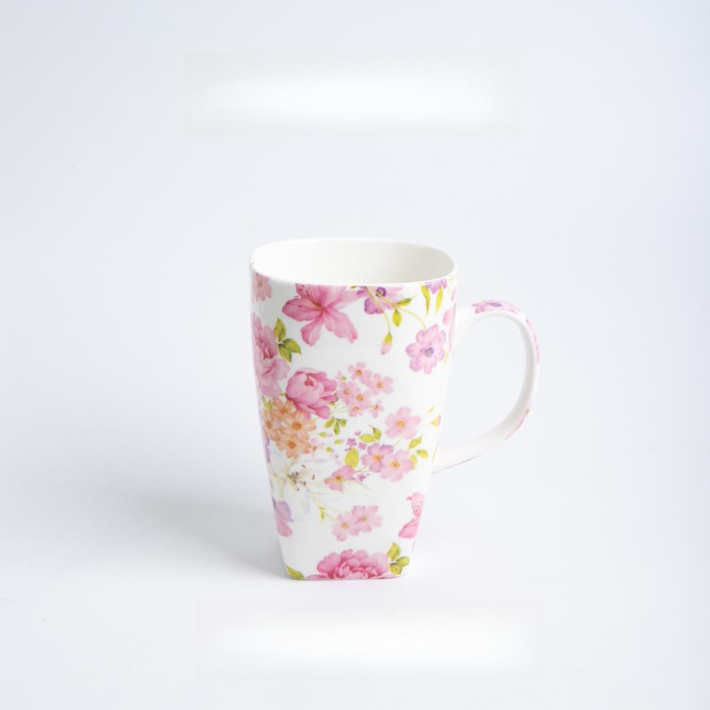 Bone China Floral Mug 610ml Large Capacity Tall Coffee Cup for Home Office Gift