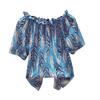 Fashion Women Casual Cold Shoulder Printed Short Sleeve Loose Chiffon Tops