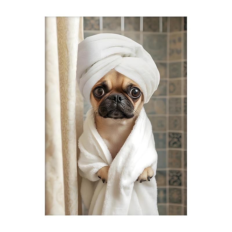Cute Shower Dog Bathroom Decor Poster Dog in Bathtub Print Animal Murals Canvas for Home Decor Dog Lover Gifts
