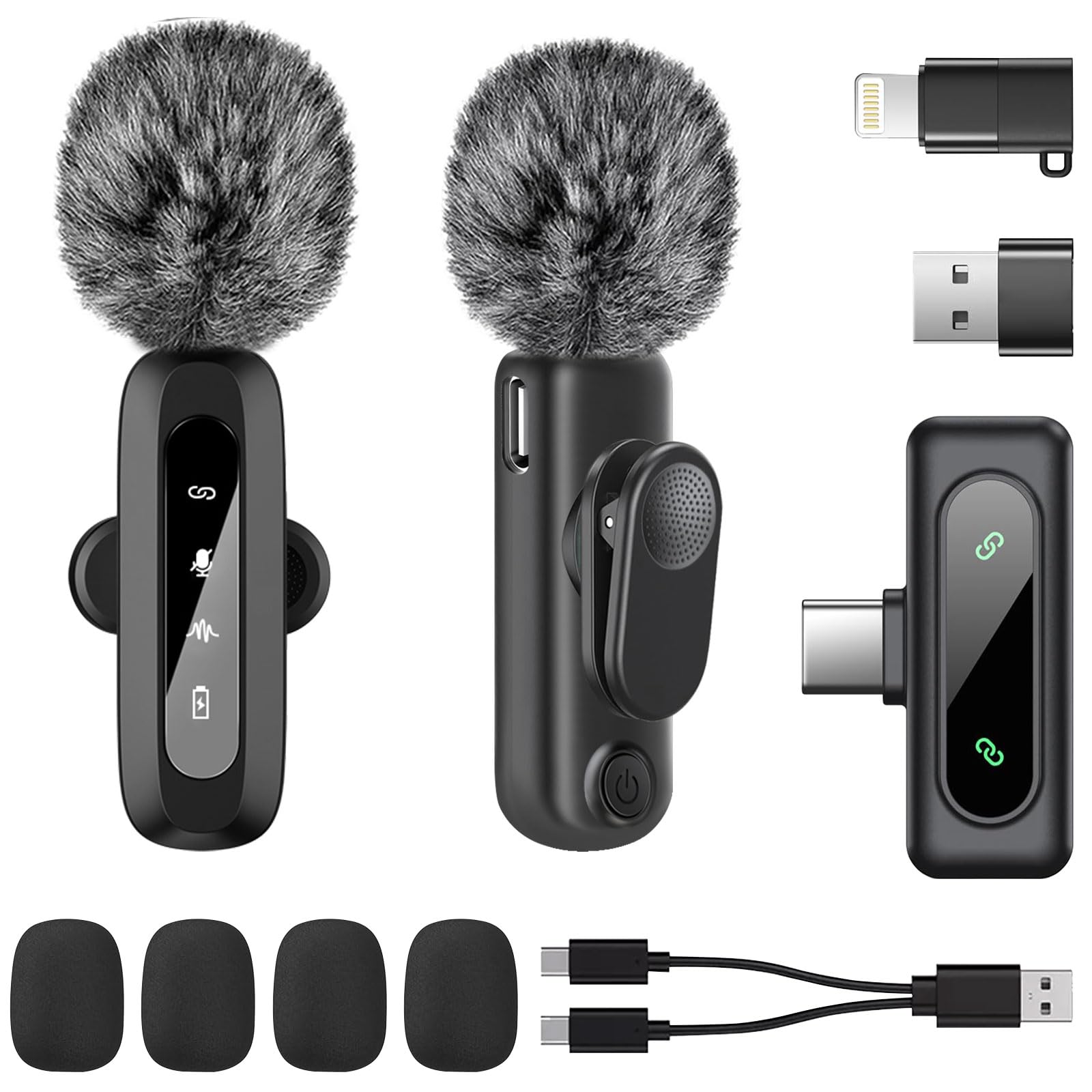 

PAKESI Wireless Microphone, 2-Pack Mini Microphone, Wireless Lavalier Microphone, Lapel Microphone for Recording, Plug and Play, Clip-on Microphone