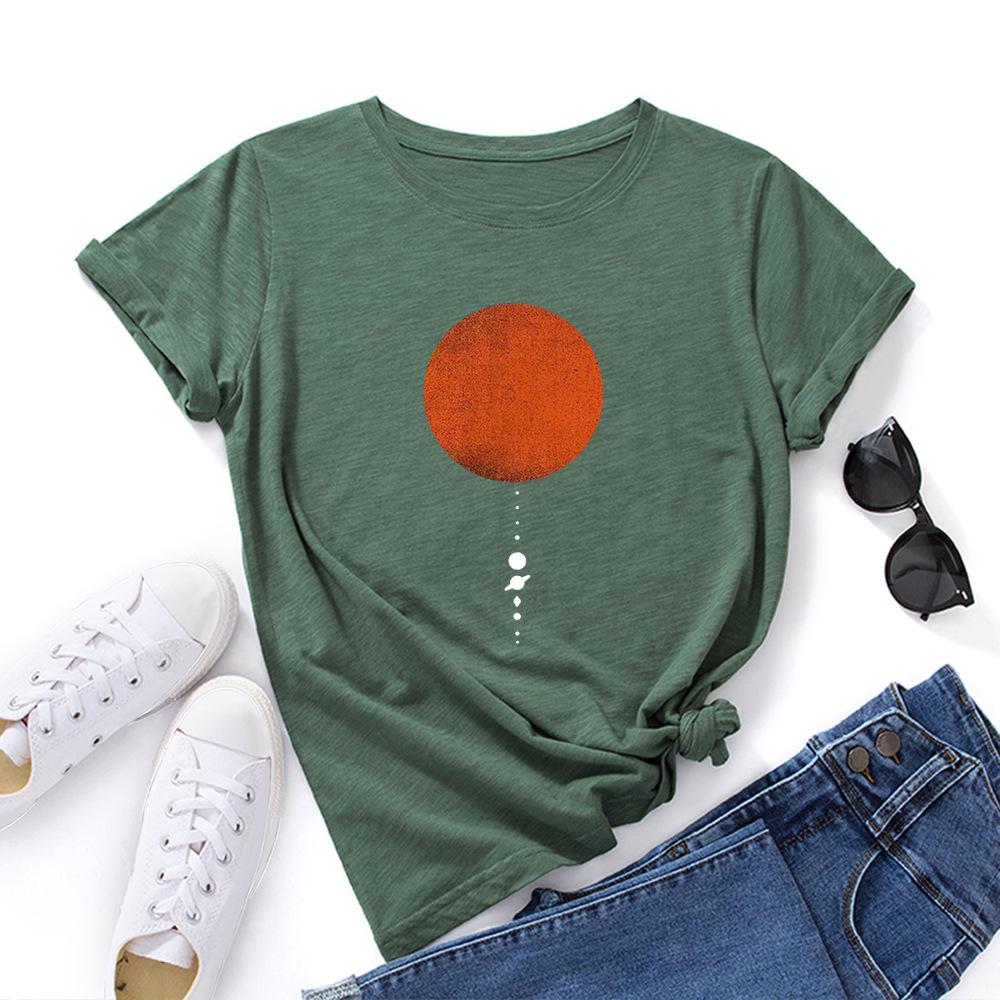 Women's Moon Planet Printed Loose Round Neck Short Sleeved T-shirt for Women Shirt