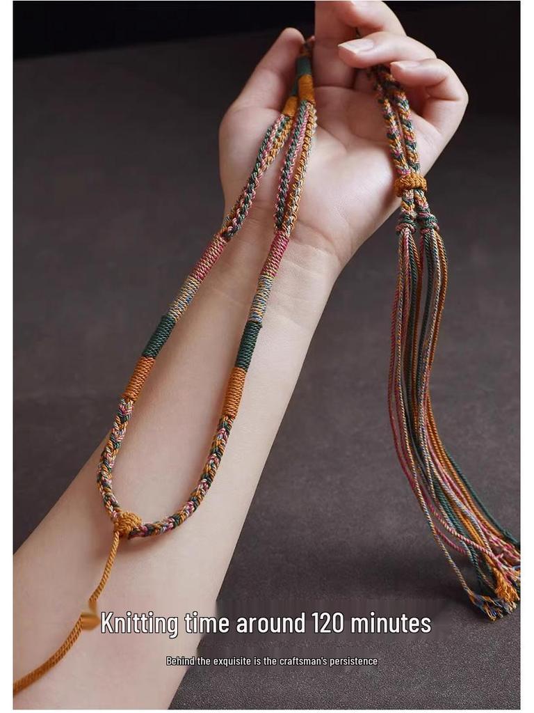 Tibetan Five-Color Woven Amulet Necklace with Quick-Release Thangka Pendant