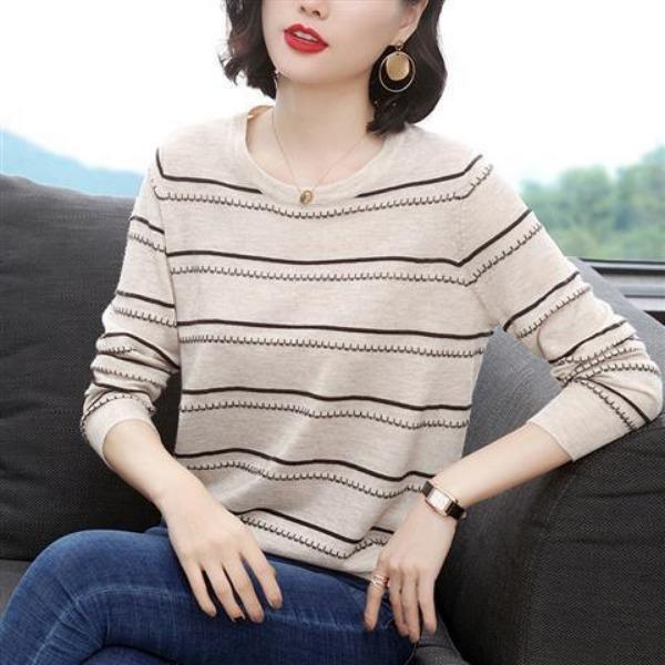 

Весенне-осенний однотонный женский модный свободный свитер с круглым вырезом и длинными рукавами, вязаные топы M