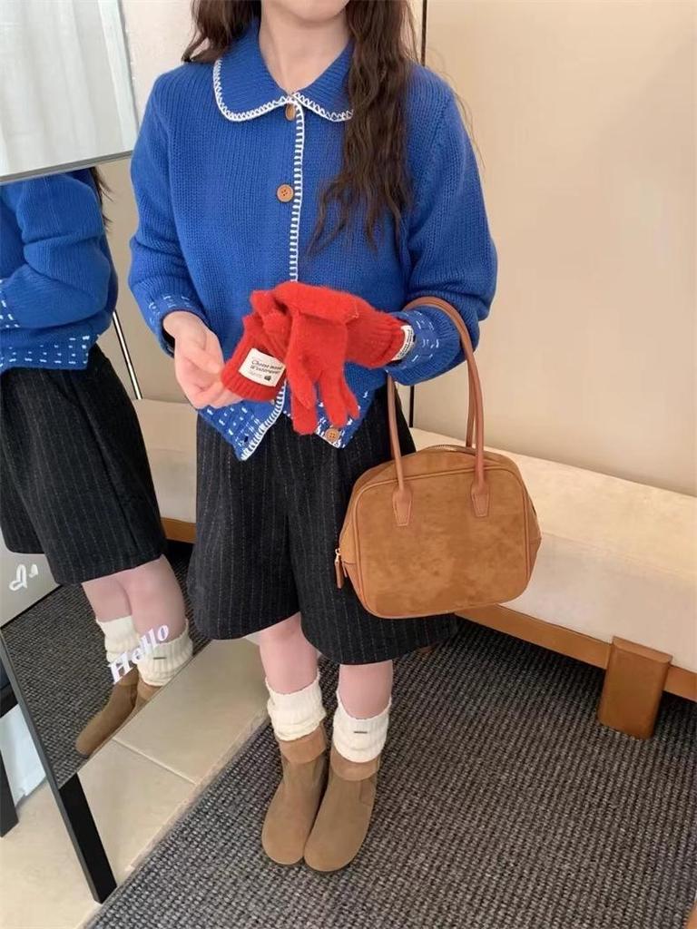 Women's Korean Sweet Style Color Block Cardigan - Turn-Down Collar, Slimming, Single-Breasted Knitted Sweater for Spring/Autumn