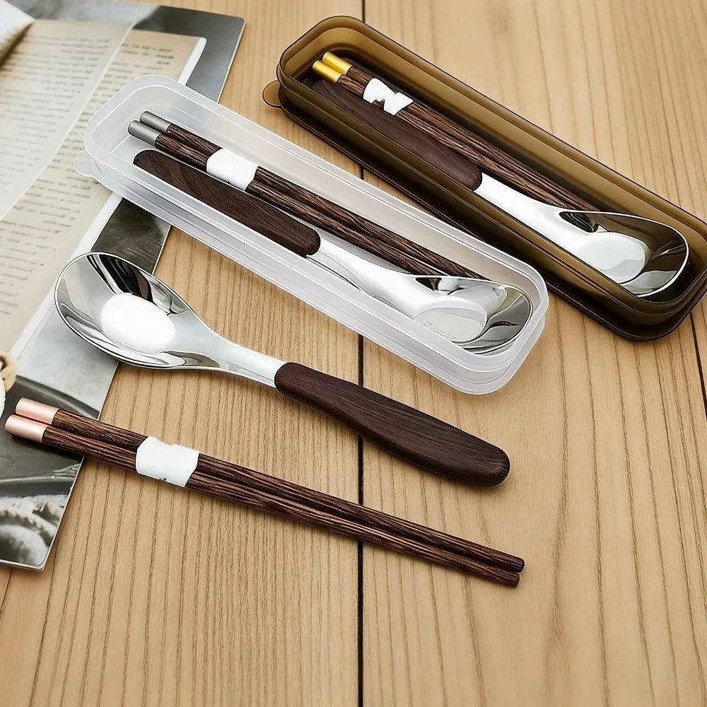 Wood Grain Handle Wooden Chopsticks Set Rust-proof Travel Flatware Meal Preparation