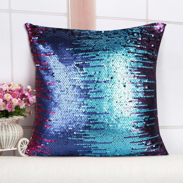 Case Dual Pillow Color Flip Sequin Cushion Cover Home Living Room Gift Decor