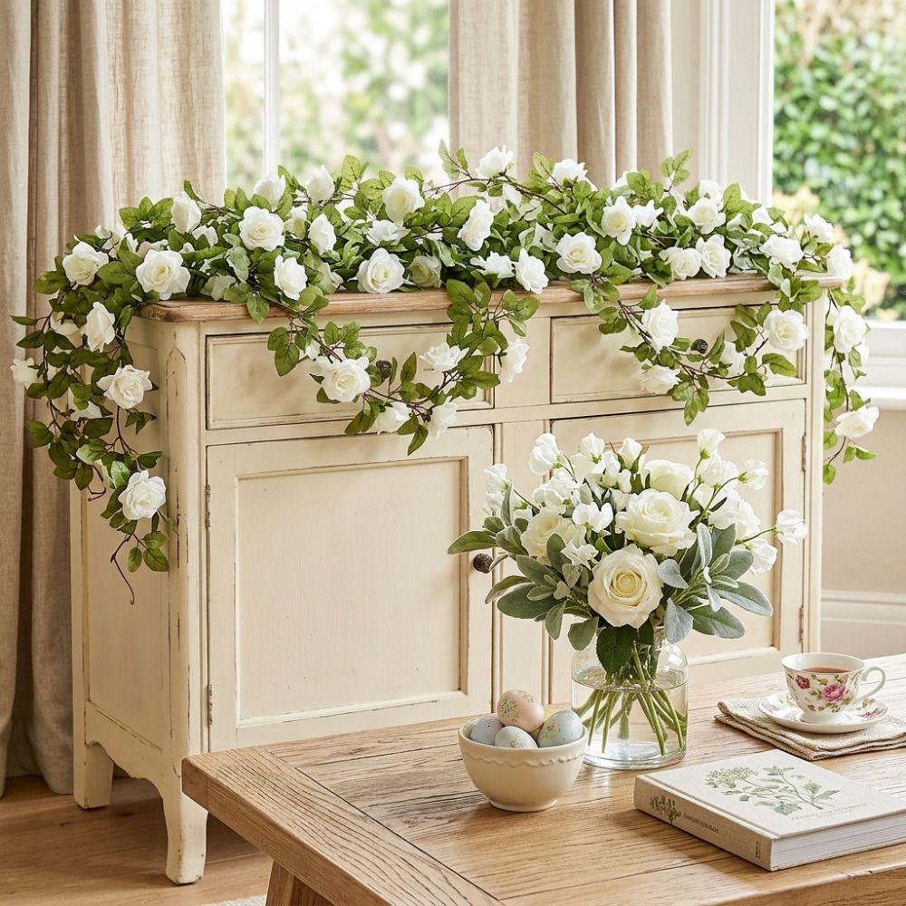 Multicolor Rose Artificial Flower Vine Green Leaves Length 240cm Wall Hanging Garland Accessories DIY Simulation Flower Vine