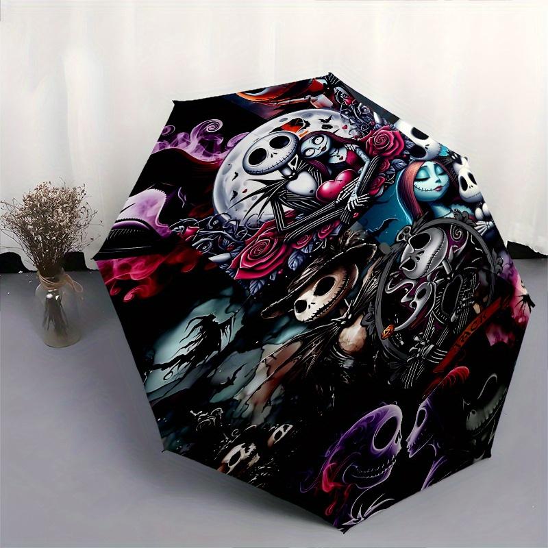 1 Auto Open Jack Skellington, Sally Themed Colorful 8-rib Portable Umbrella for Men and Women, A Compact Commuting Companion Suitable for Da