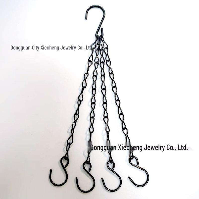 Black & White Zinc 4-Strand Chain Hanging Flower Basket 1.4 Wire