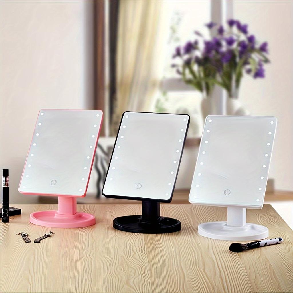 1PC Adjustable LED lighting cosmetic mirror with touch control, desktop installation and battery power supply.