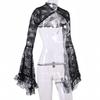Women's Black Lace Bell Sleeve Halloween Top - Elegant Stand-up Collar