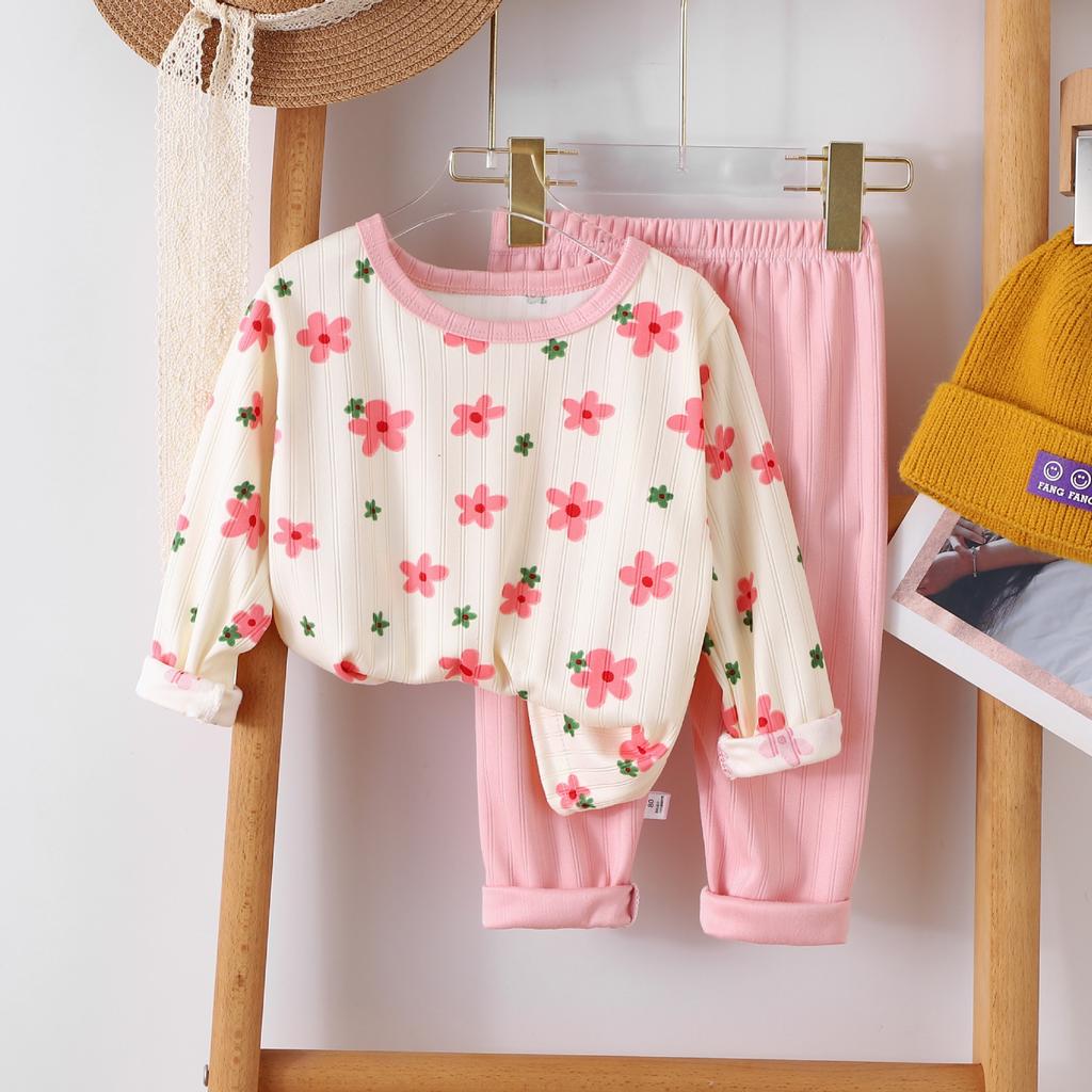 Kids Cotton Thermal Underwear Set Boys Girls Spring Autumn Pajamas Baby Warm Home Wear Long Sleeve Pants Lounge Suit
