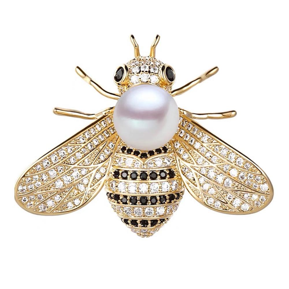 Fashion Pearl Bee Brooches Rhinestone Flower Safety Pins for Women Shirt Dress Scarf Buckle Accessories Office Leisure Jewelry