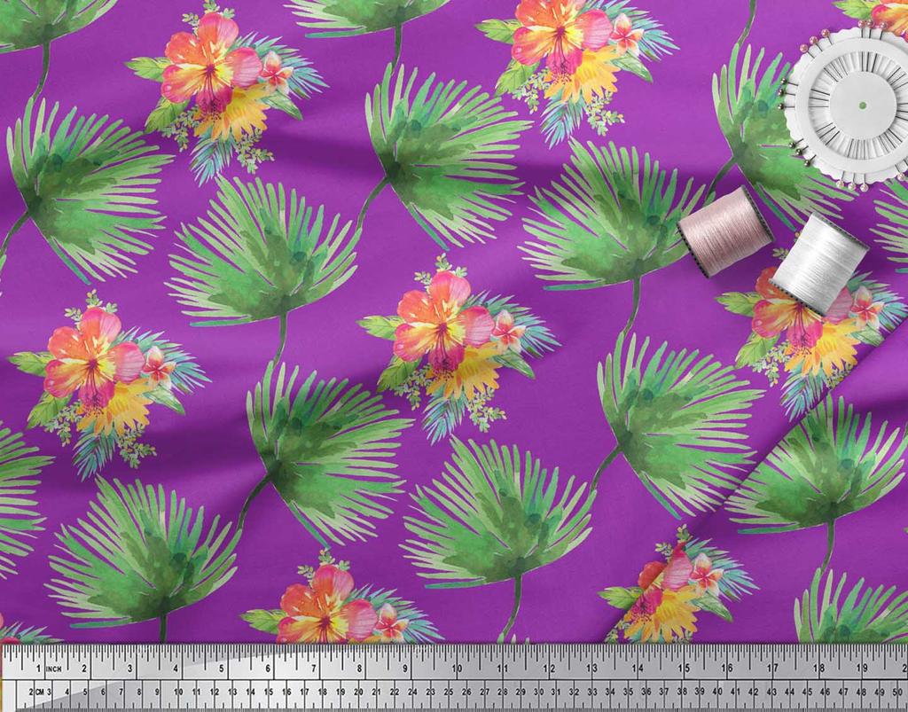 Soimoi Red Poly Crepe Fabric Leaves & Floral Decor Fabric Printed By the Metre 42 Inch