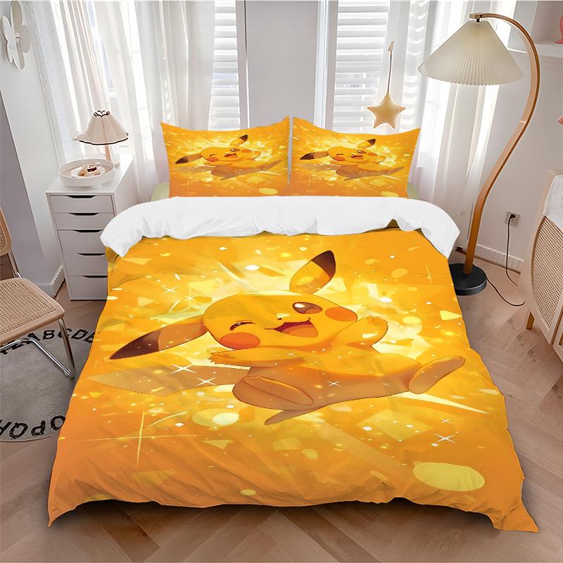 Pikachu Sparkle Adventure Print 3Pcs Bedding Setduvet Cover With 2 Bedropillowcase Home Birthday Gift
