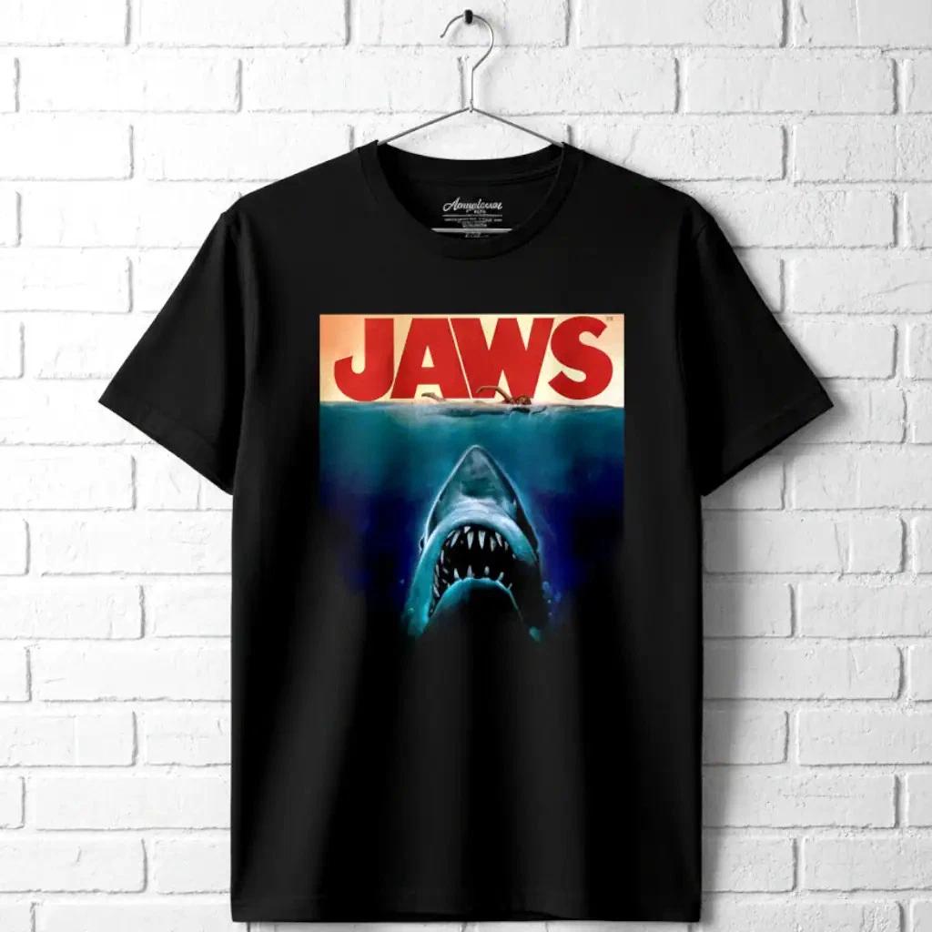 Jaws Shark Vintage Movie Poster Men s T Shirt Attack Bite Teeth Swim Ocean Black M