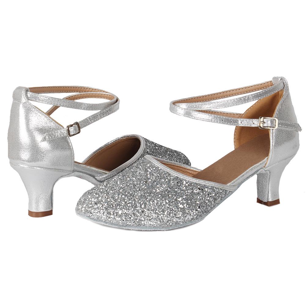 Womens Mid Heel Modern Dance Shoes Heeled 5cm Sequins Standard Dancing Shoes Party  Dance Shoes