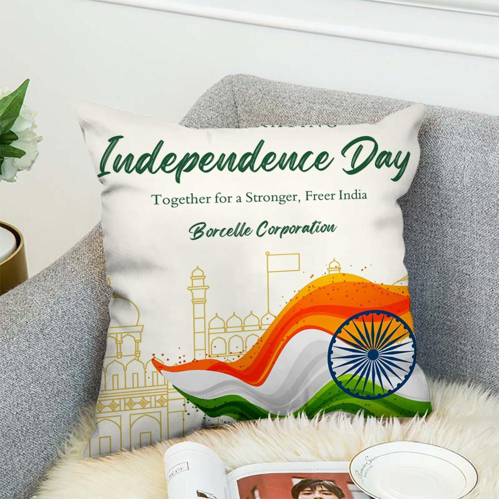 Indias Independence Flag Pillow Case For Car Sofa Decorative Home Double-sided Print Plush Square Throw Pillow Cushion Cover