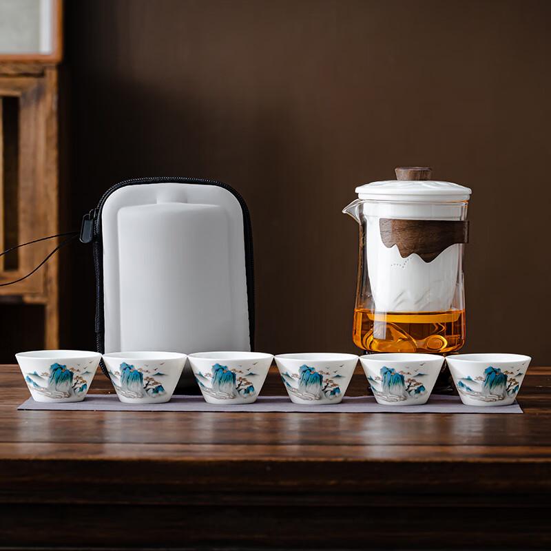 Jun Shiqi Portable Mutton-fat Jade White Porcelain Tea Set
