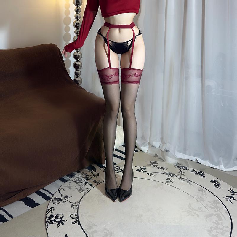 

Ночные Ароматы Красное Кружево и Черный Шелк Чулки-подвязки до колена Белье One Size