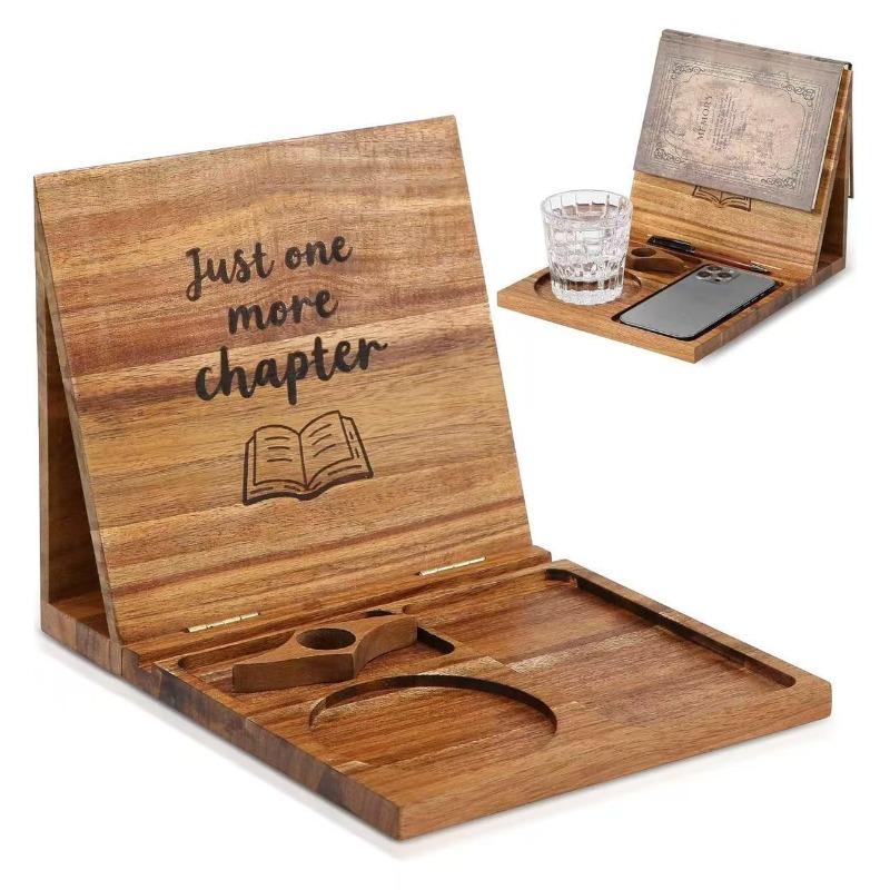 Wooden Foldable Bookshelf Triangular Reading Stand Desktop Book Bracket Bedside Table Storage Shelf Mobile Phone Holder