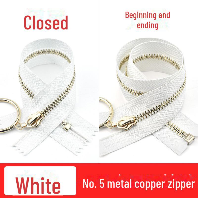 20-40cm Metal Zipper with Large Ring Puller, Size 5, Light Gold Teeth for Bags, Leather Skirts