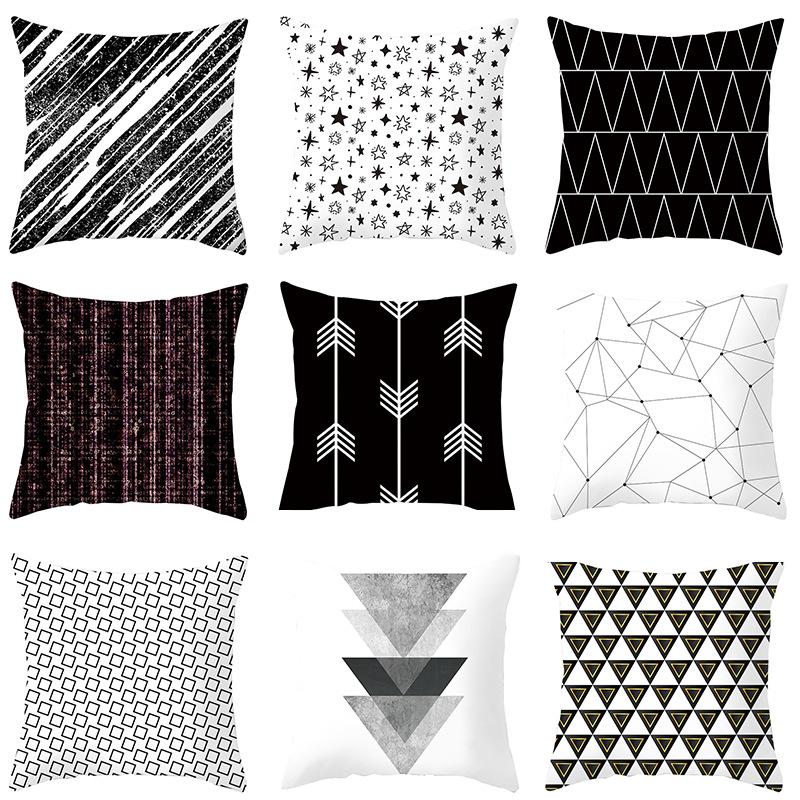 Simple Style Home Decoration Abstract Geometric Grid Black and White Lines Light Luxury Sofa Waist Support Pillow Cover Cushion