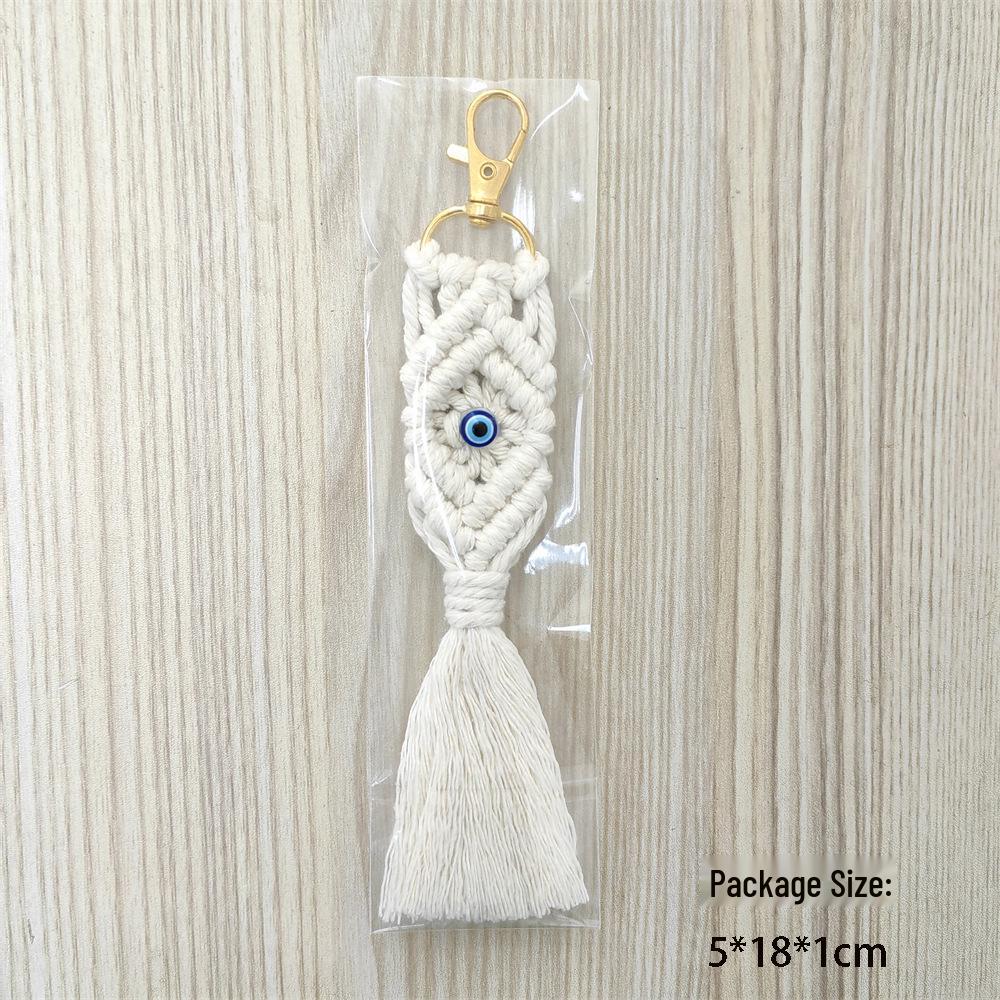 Blue-Eyed White Cotton Thread Keychain & Car Ornament