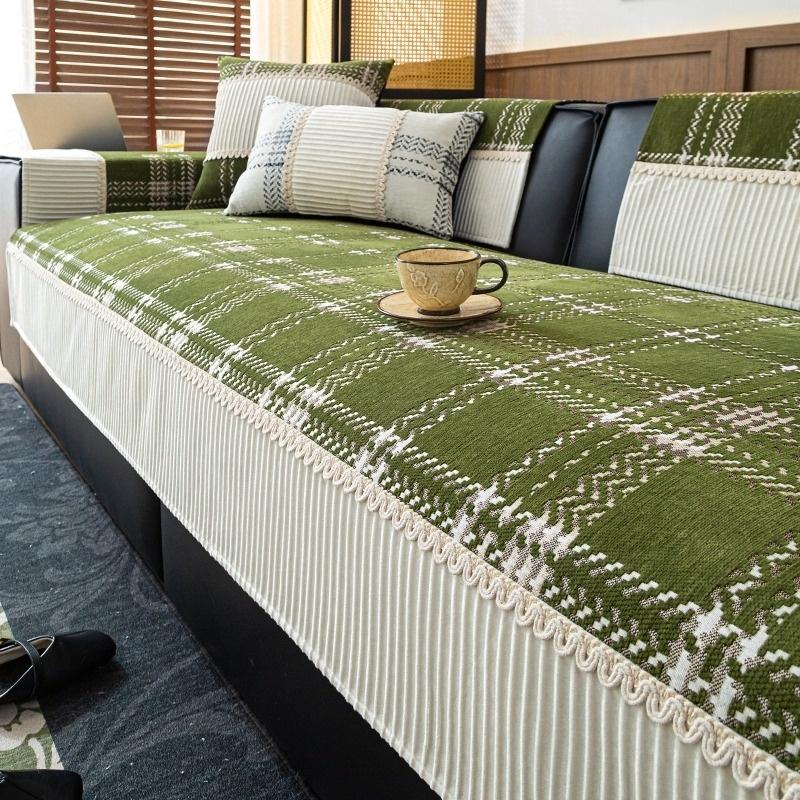 

Контрастный подол Твиловый Шенилл Чехол на диван для всех сезонов Гостиная Нескользящий Чехол на сиденье дивана Накидка на диван, Покрывало для дивана 90x90cm зелёный