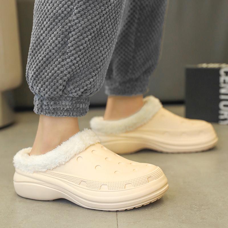 Fashion Men's Clogs New Winter Home Cotton Slippers Women's Lightweight Thick Sole Warm Fur Shoes Couple Outdoor Leisure Garden Shoes