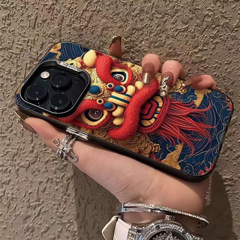 National Style Lion Dance Case for Apple iPhone 15 Pro Max, iPhone 17 Pro, New 16-inch National Style 14 Pro Premium