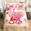 Valentines Day King Duvet Cover Romantic Bedding Set Kawaii Couple Gnome Comforter Cover Pink Rose Hearts Polyester Quilt Cover