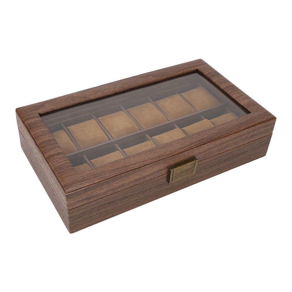 Transparent Watch Box Walnut Wood Display Case Elegant Storage Box  Glasses Storage 12 grids