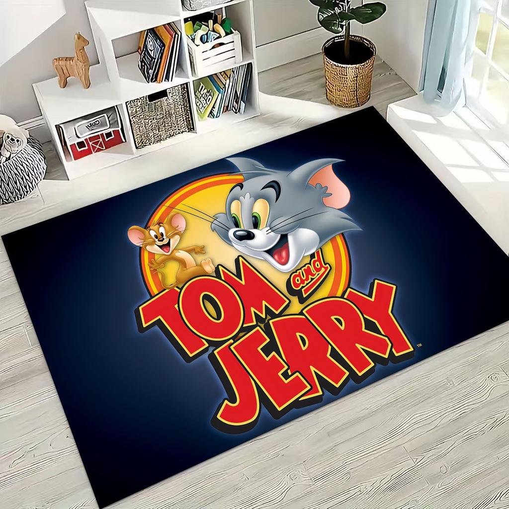 Dywanik Artystyczny z Kreskówką Tom i Jerry Kot Mysz 3D do Sypialni Salonu Kanapy Domu Mata Wycieraczka Dekoracja, Duża Antypoślizgowa Mata Podłogowa dla Dzieci