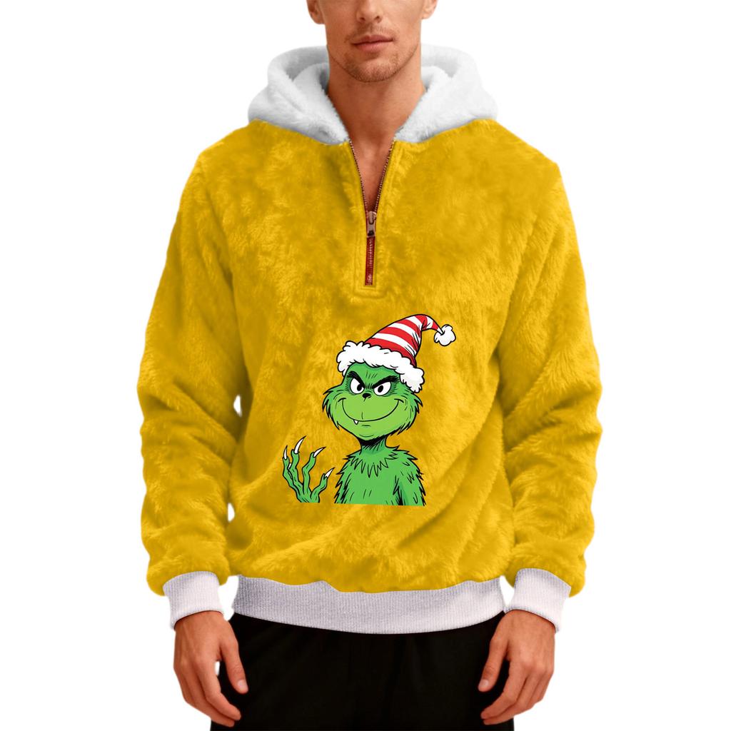 Herre Plysj Halv Glidelås Hettegenser