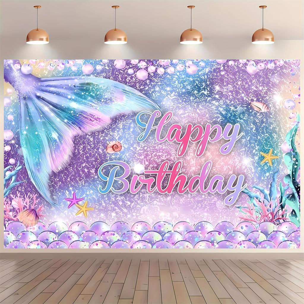 1 piece color fish scales and fish tail birthday theme one-year-old celebration background cloth for photography background