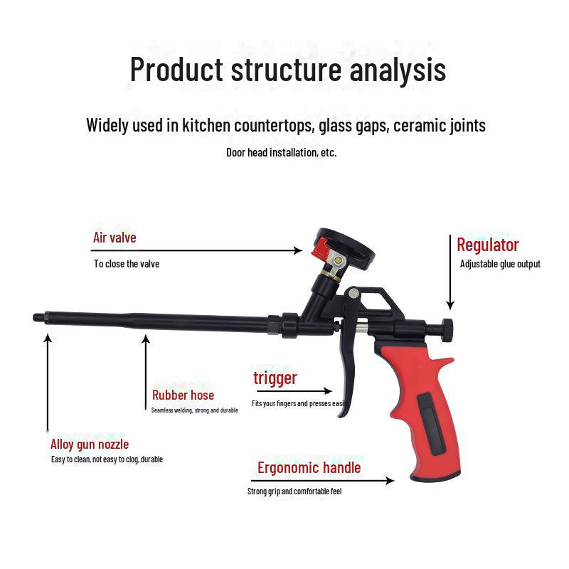 Metal Foam Glue Gun for Doors and Windows, Extended Nozzle, No-cleaning, Special Design for Polyurethane Sealant.
