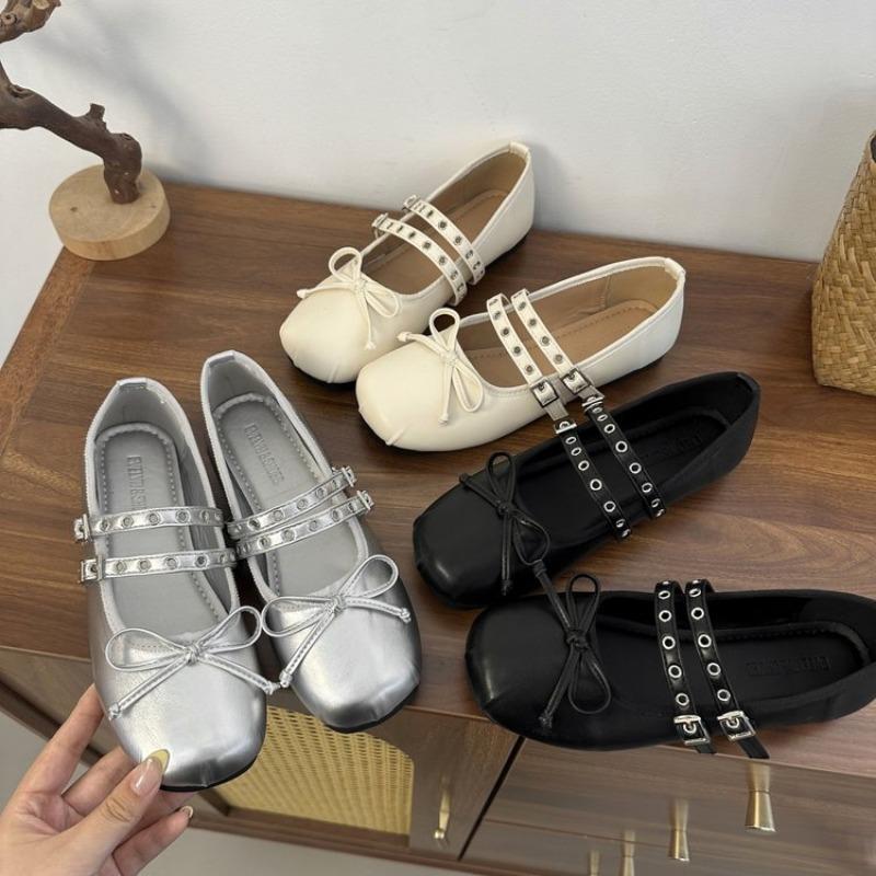 Fashion 2025 Hot Selling Square Toe Butterfly-knot Women Mary Jane Shoes Ladies Soft Sole Dress Flats Casual Street Style Ballet Shoes