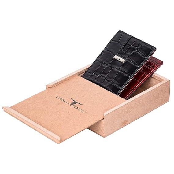 Eddy Printed Black/Dark Red Money Clip Leather Wallet for Men