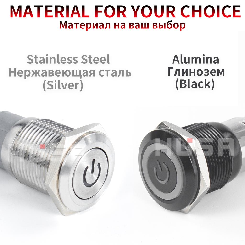 12/16/19/22mm Black shell Push Button Switch Metal Waterproof Latching Momentary LED Light Car Engine Power Switch Blue Red HUSA