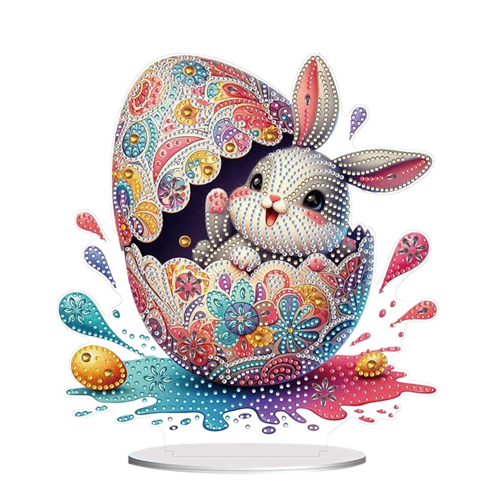 2D Flat Easter Egg Bunny DIY Double-Sided Diamond Painting Tabletop Ornaments Kit Desktop Diamond Art Kits for Adults Beginner