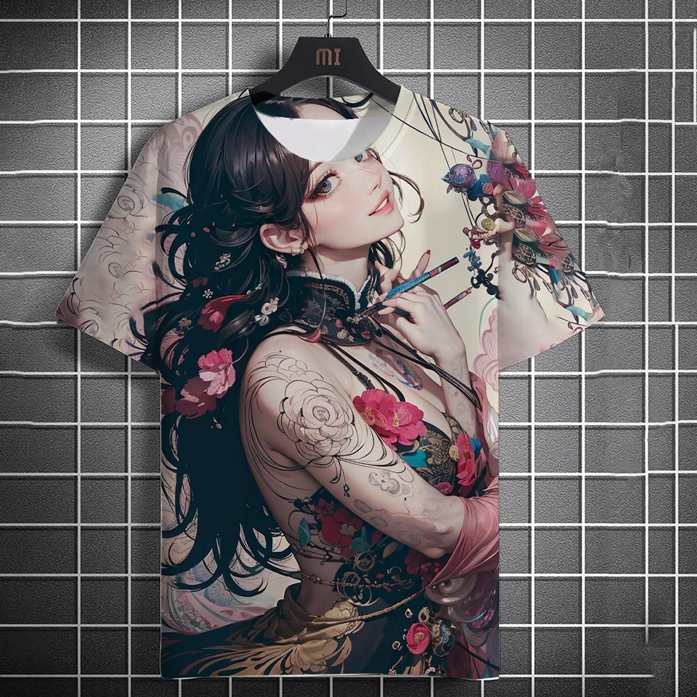 Vintage Girl Pattern Men's T-Shirt Cartoon 3d Printing T-shirt Oversized Tees For Men Bad Girl Harajuku Top Short Sleeve T Shirt