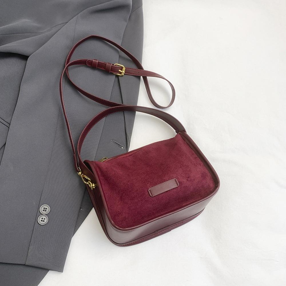 Elegant Faux Suede Leather Shoulder Bag Solid Color Lightweight Pillow Bag Adjustable Strap Women's Handbag Casual Use