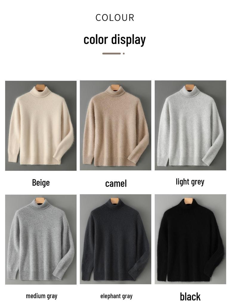 Men's High-Neck 100% Wool Thickened Cashmere Sweater – Autumn/Winter Long-Sleeved Loose Knit Base Layer