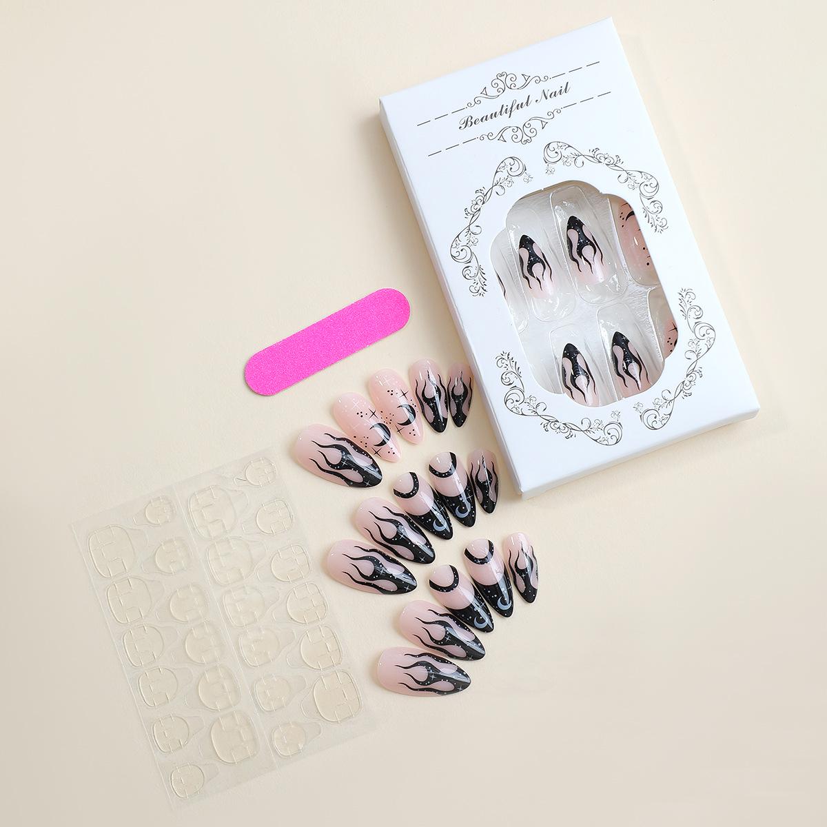 

Dark Style French Print False Nails - Wearable Individual Nail Art Stickers