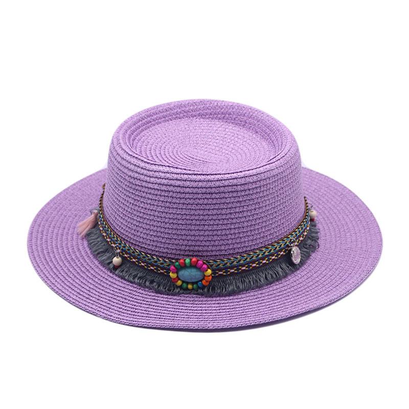 Summer Straw Jazz Hat Outdoor Seaside Beach Sunscreen Sunshade Sun Cap Flat Brim Classic Travel Panama