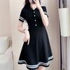 Women Summer Polo Collar Short Sleeve A‑Line Dress Casual Mid‑Length T‑Shirt Dress Slim Hide Belly Office Commuter Dress